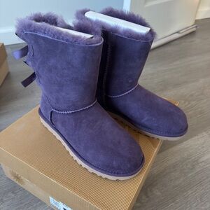 UGG Purple Suede Boots with Ribbon Detail